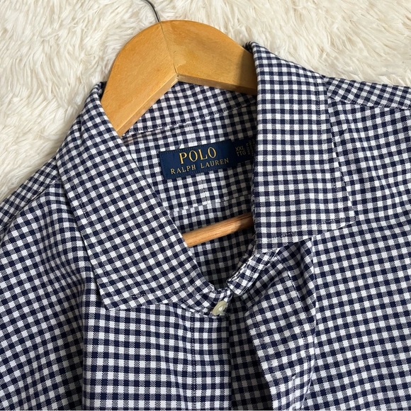 Polo Ralph Lauren Men’s Collared Button Down Gingham Cotton XXL Navy Blue White - Picture 3 of 12